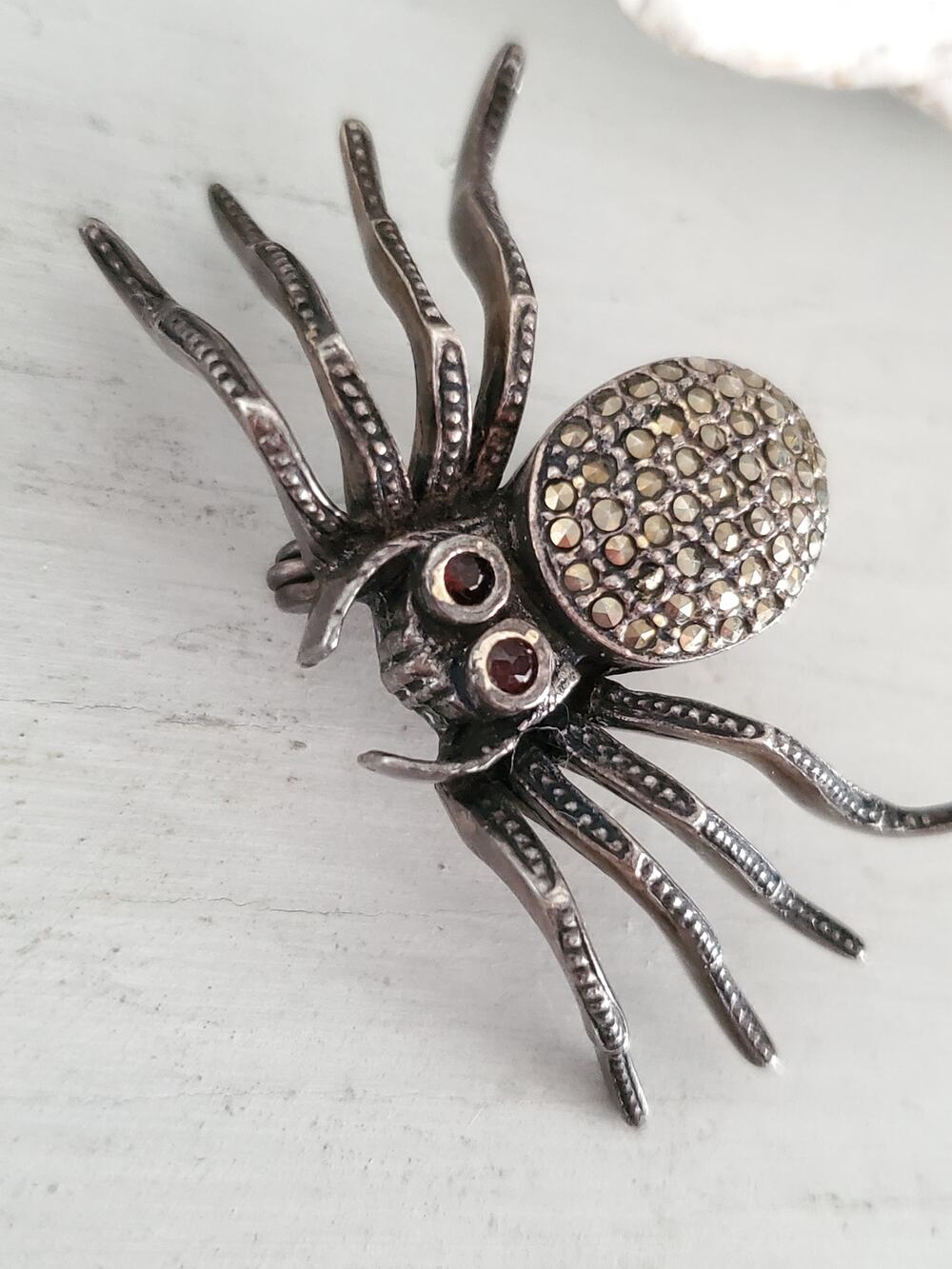 Vintage Sterling Silver Marcasite Spider Brooch